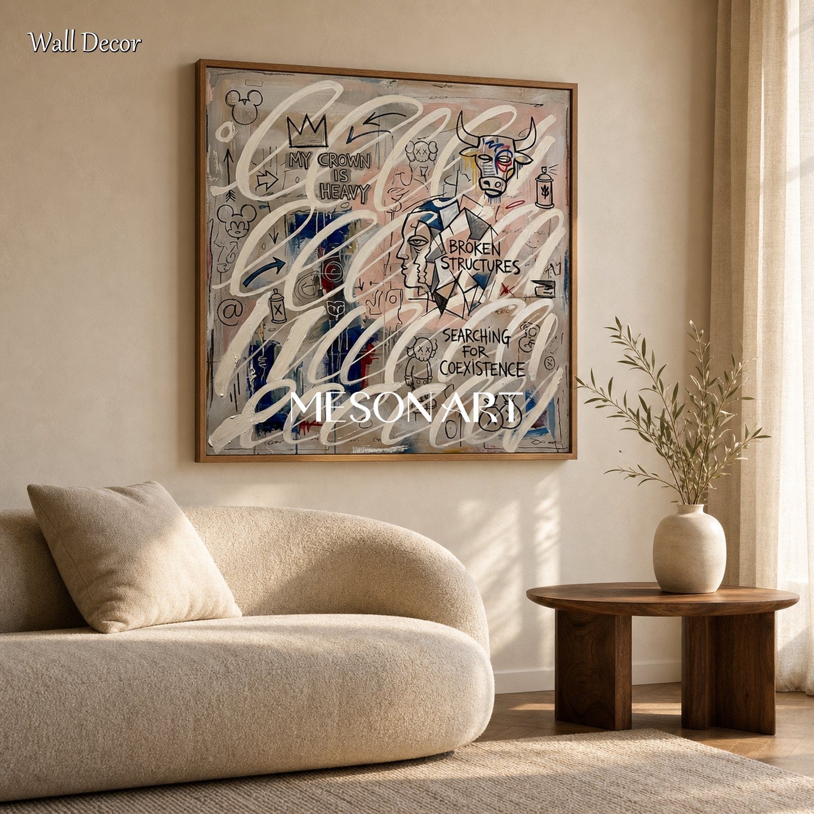 Urban Graffiti Abstract Painting With Minimalist Flow For Modern Living Room Decor