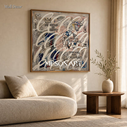 Urban Graffiti Abstract Painting With Minimalist Flow For Modern Living Room Decor