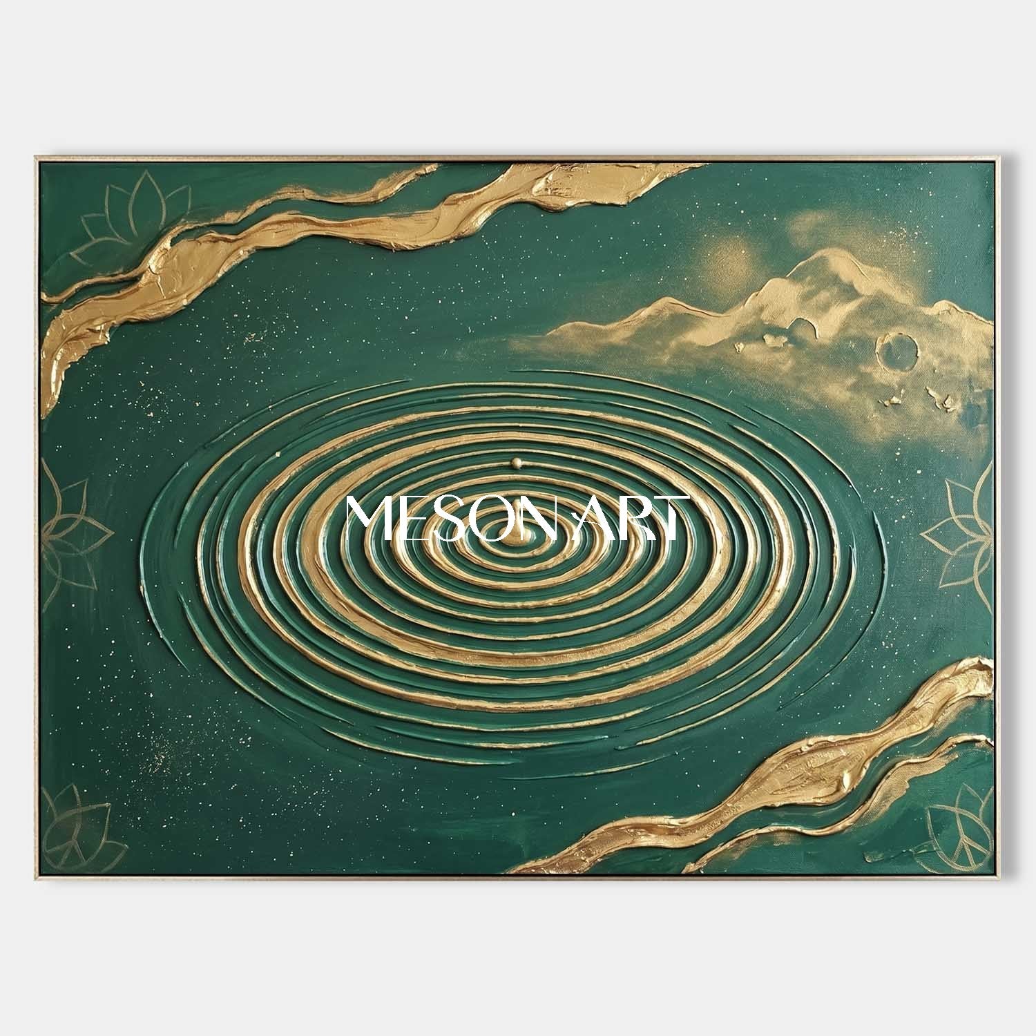 Emerald Green And Gold Textured Art Deco Painting For Modern Living Room Decor