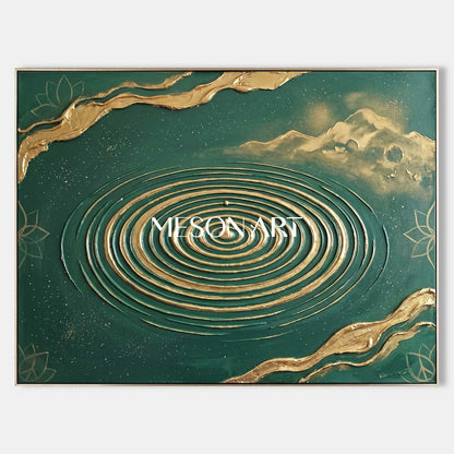 Emerald Green And Gold Textured Art Deco Painting For Modern Living Room Decor