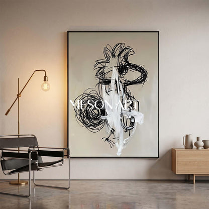 Original Graffiti Abstract Painting In Black And White For Modern Living Room Entryway Decor