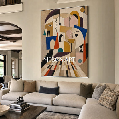 Cubist Expressionist Art Painting With Architectural Forms For Modern Home Decor