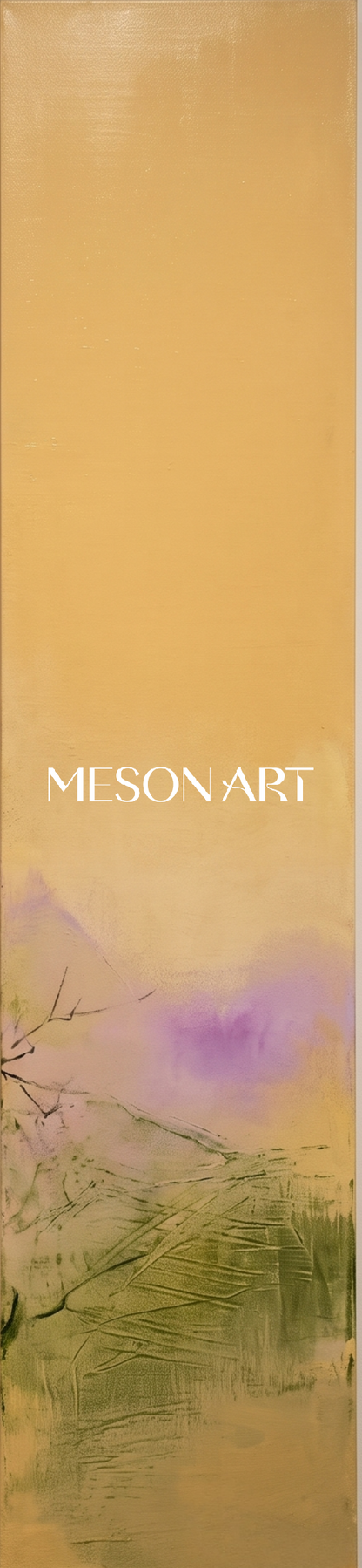 Gold And Green Abstract Expressionist Landscape Painting Rectangular Wall Art For Living Room By Mesonart