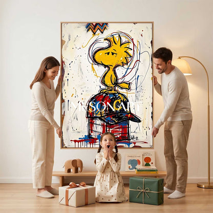 Graffiti Abstract Painting With Cartoon Character For Modern Living Room Entryway Kids Room