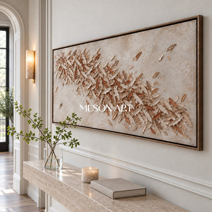 Beige And Brown Abstract Wabi Sabi Panoramic Wall Art Original Artist Modern Textured Painting By Mesonart