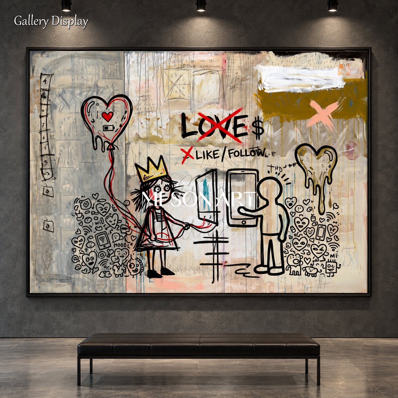 ベージュと黒のグラフィティ絵画 オリジナルアーティストによる風刺