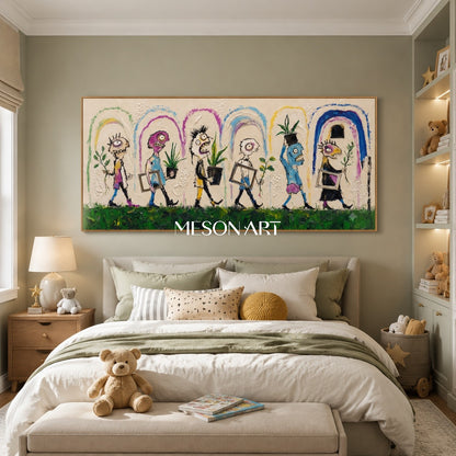Colorful Pop Art Graffiti Painting With Quirky Characters For Modern Living Room Wall Decor