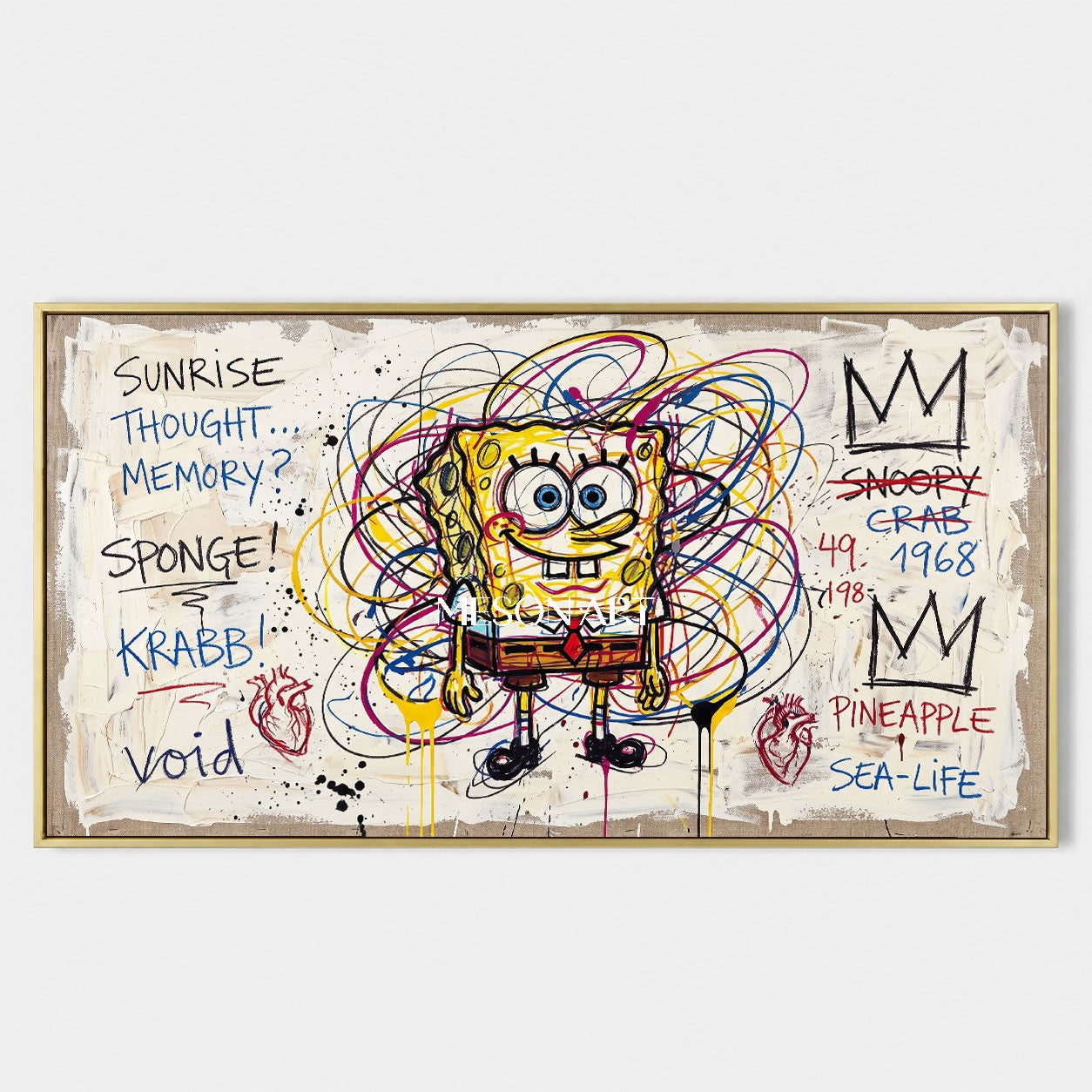 White And Yellow Pop Art Graffiti Cartoon Painting Panoramic Wall Art For Living Room By Mesonart