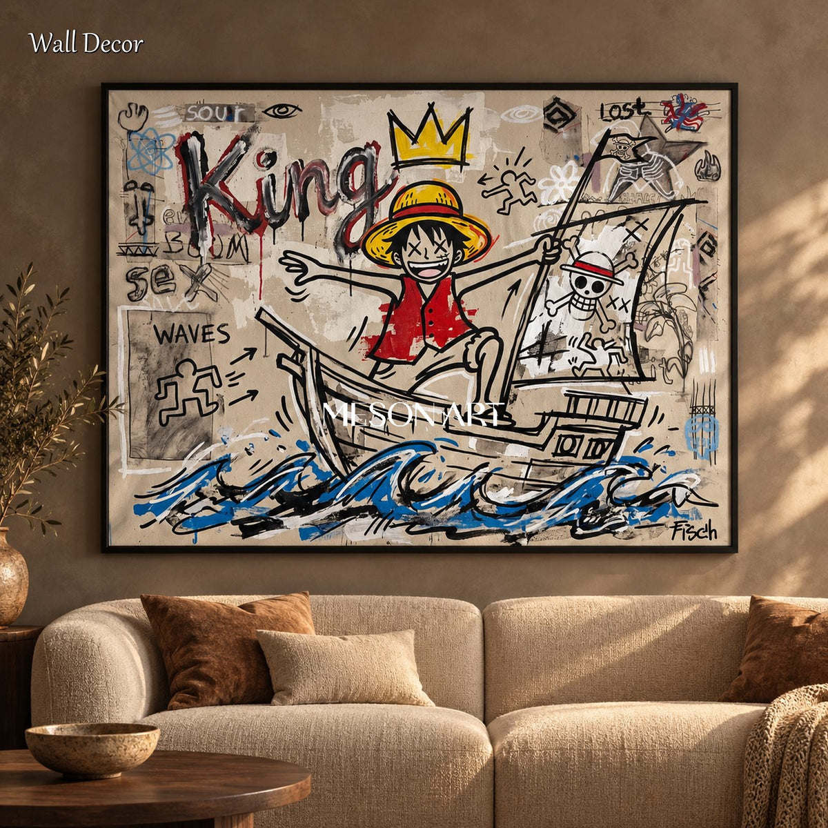 Red And Blue Cartoon Graffiti Art Pop Gaming Wall Decor Rectangular Canvas By Mesonart