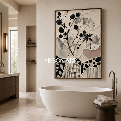 Abstract Botanical Art With Geometric Patchwork Design For Modern Living Spaces