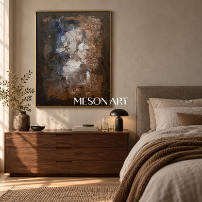 Black And Brown Abstract Painting Rectangular Wall Art Modern Textured Canvas Original By Mesonart