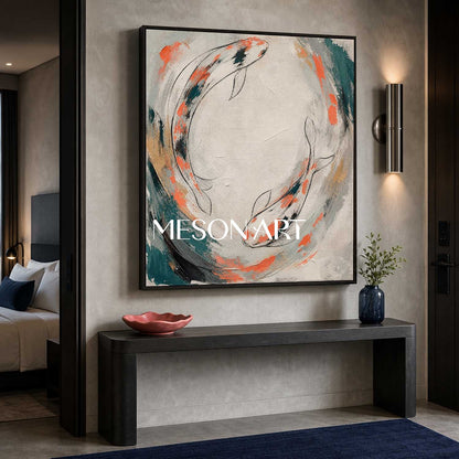Minimalist Koi Fish Abstract Painting For Modern Living Room Wall Art Decor