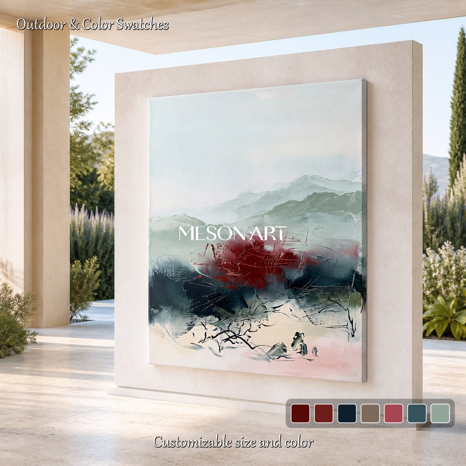Red And Gray Abstract Landscape Painting Modern Rectangular Wall Art Original Artist By Mesonart