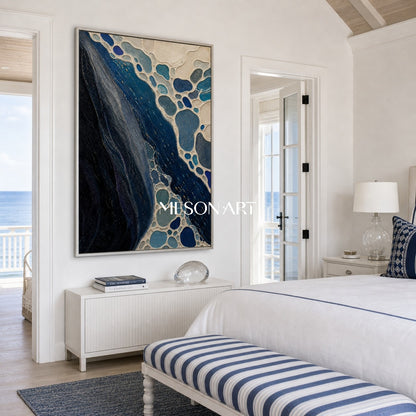 Deep Ocean Abstract Painting With Sculptural Texture For Modern Living Room Decor