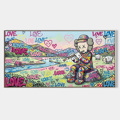 Vibrant Graffiti Pop Art Painting With Love Motifs For Modern Living Room Decor