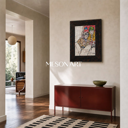 Abstract Expressionist Figure Painting In Beige And Red For Modern Living Room Decor