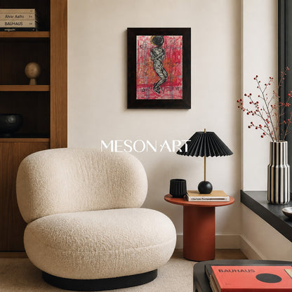 Red And Black Figurative Portrait Painting Contemporary Art Rectangular Wall Decor For Living Room By Mesonart