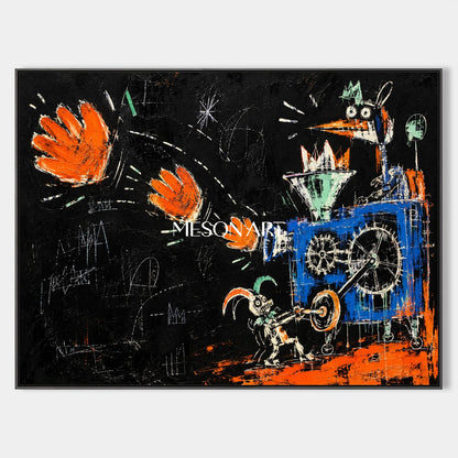 Black And Orange Graffiti Abstract Pop Street Art Rectangular Canvas Painting Original Artist Hand Painted By Mesonart