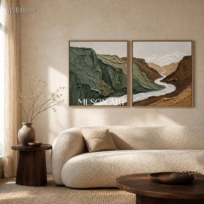 Green And Brown Landscape Painting Rectangular Impasto Textured Contemporary Art Original Artist By Mesonart