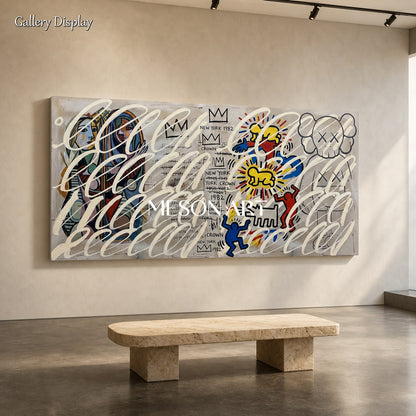Original Urban Graffiti Art Painting With Pop Culture Icons For Modern Living Room Decor