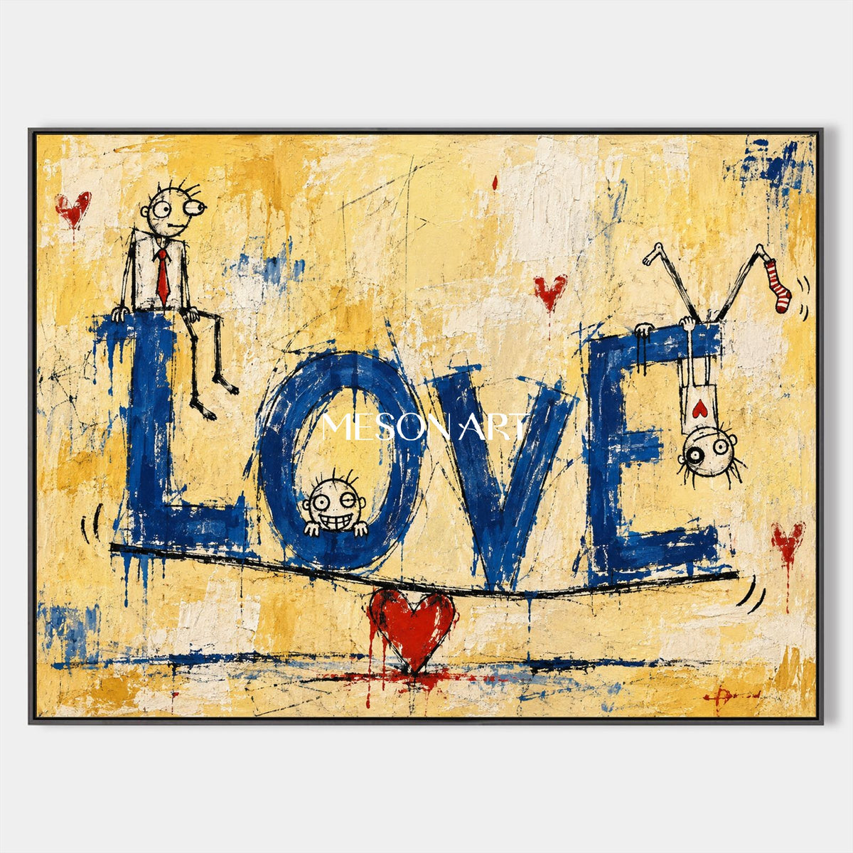 Yellow And Blue Abstract Graffiti Painting Original Artist Rectangular Wall Art For Living Room By Mesonart