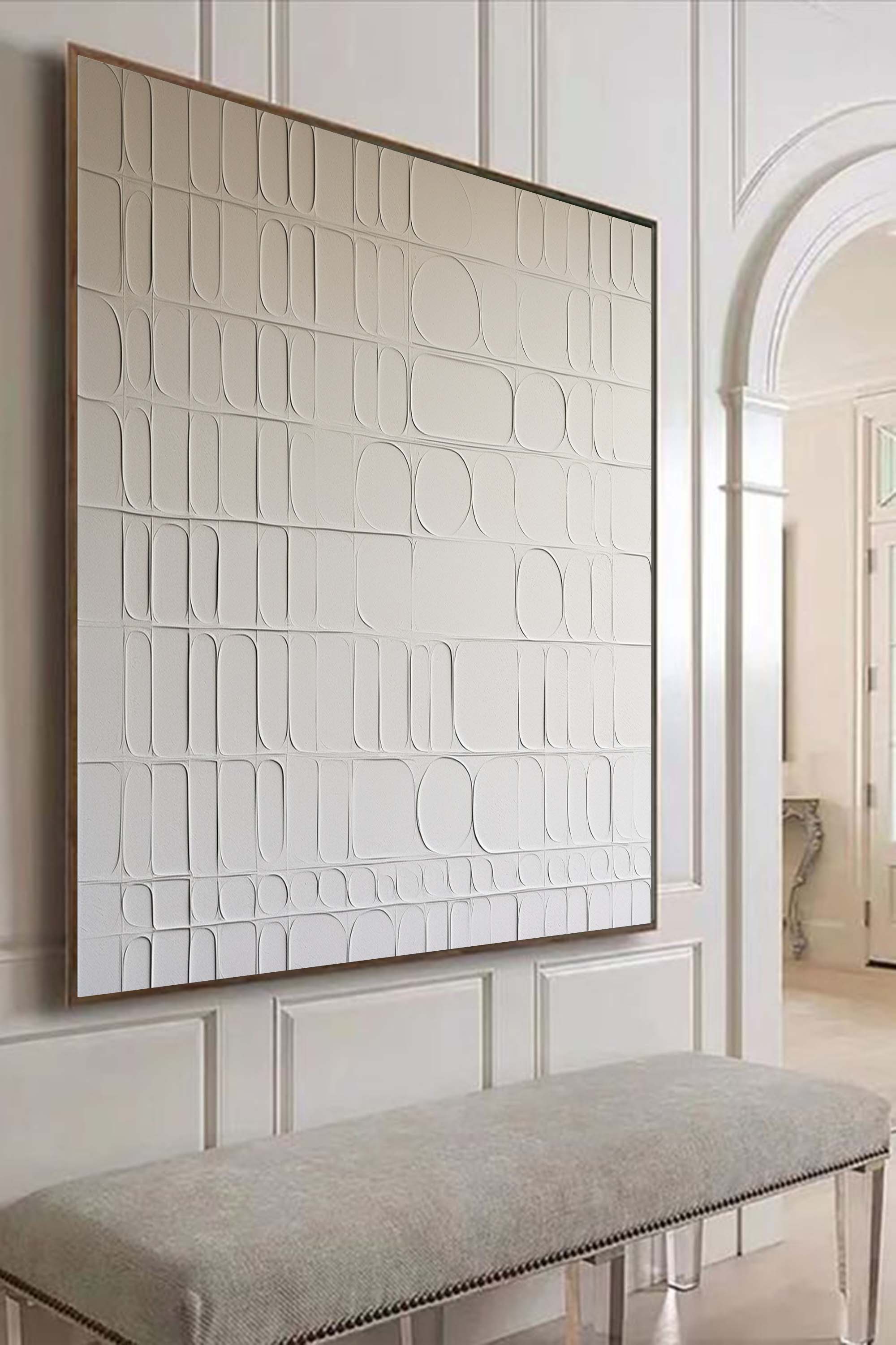 White Art on Canvas White Plaster Wall Art White Minimalist Painting White Abstract Texture Painting