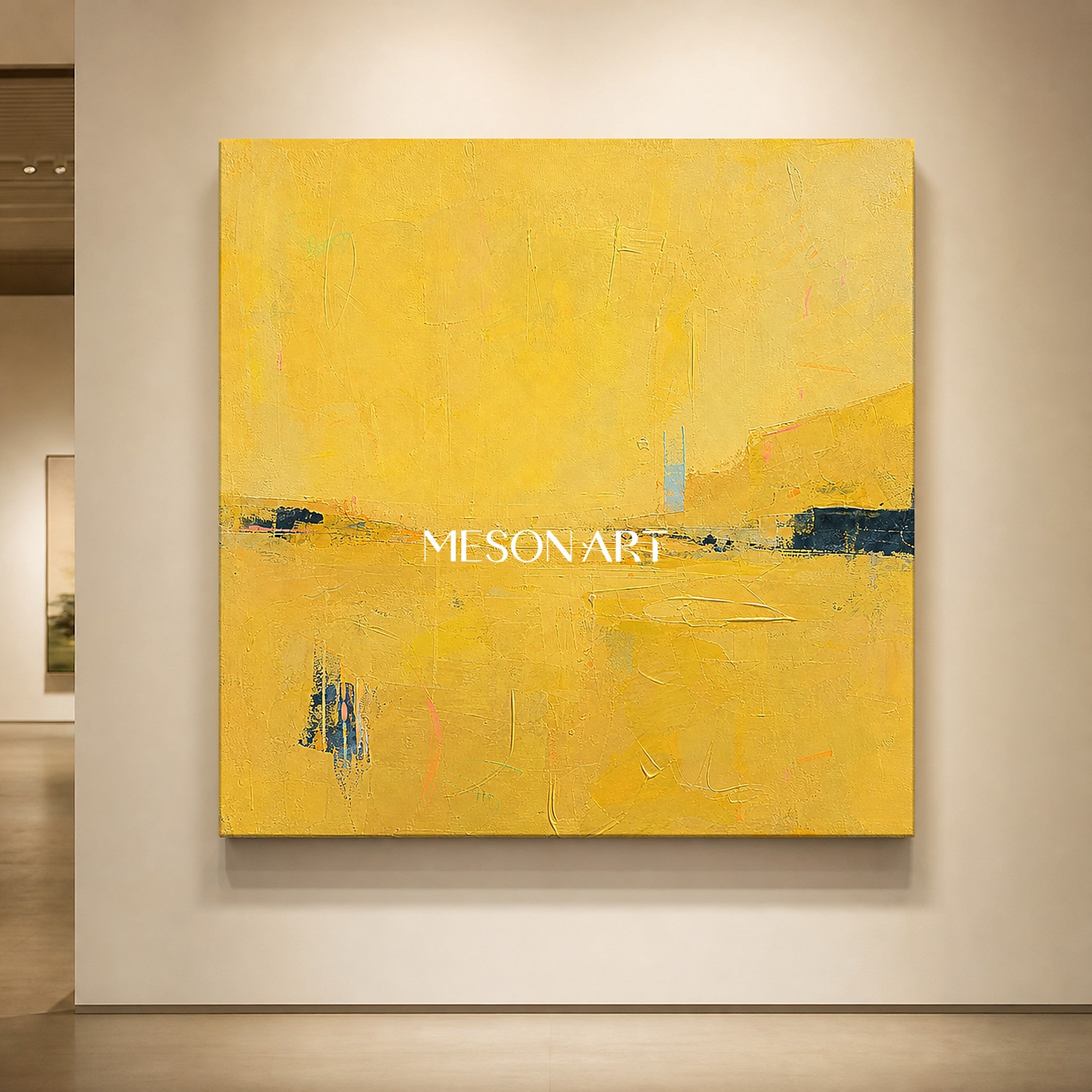 Golden Yellow Abstract Art For Living Room Entryway Minimalist Wall Decor