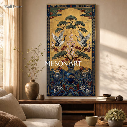 Exquisite Gold Leaf Crane Painting For Elegant Living Room Decor And Entryway
