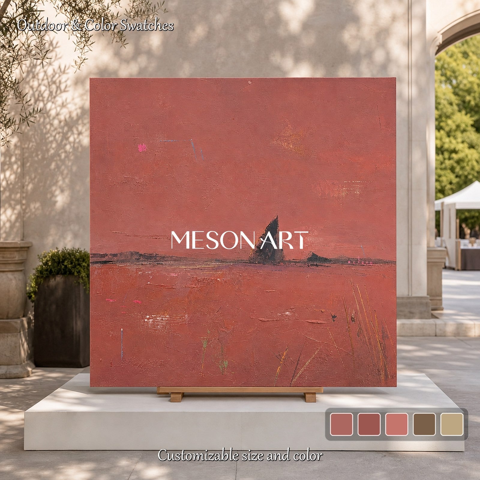 Pink Abstract Landscape Painting Minimalist Wall Art For Modern Living Room Decor