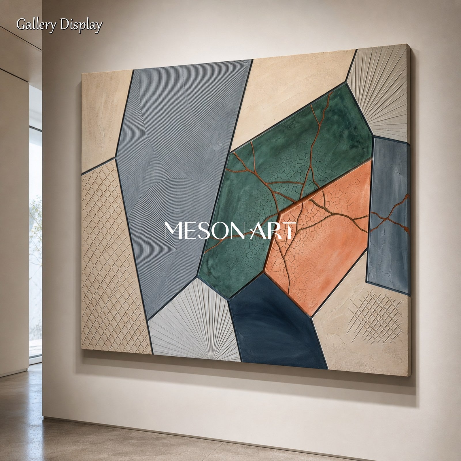 Textured Plaster Art With Cracked Finish For Modern Living Room Decor