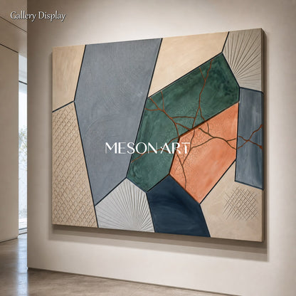 Textured Plaster Art With Cracked Finish For Modern Living Room Decor