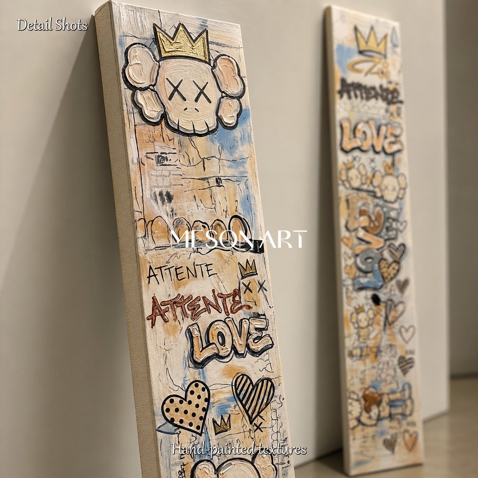 Bold Pop Art Diptych With Graffiti And Gold Accents For Modern Living Room