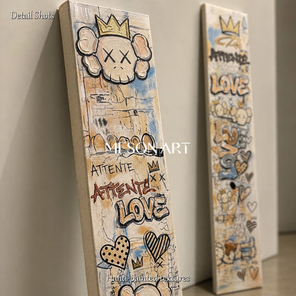Bold Pop Art Diptych With Graffiti And Gold Accents For Modern Living Room