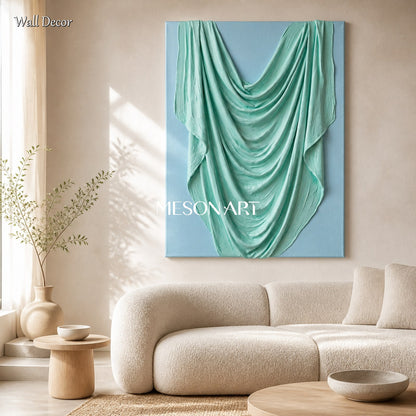 Decorazione da parete rettangolare in gesso moderno, biologica, nei toni del menta e del blu, di Mesonart