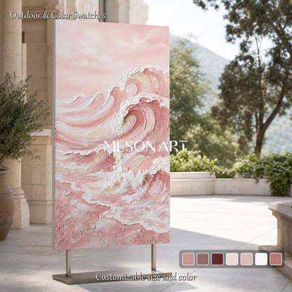 Pink Ocean Wave Painting With 3d Texture For Modern Bedroom Wall Decor