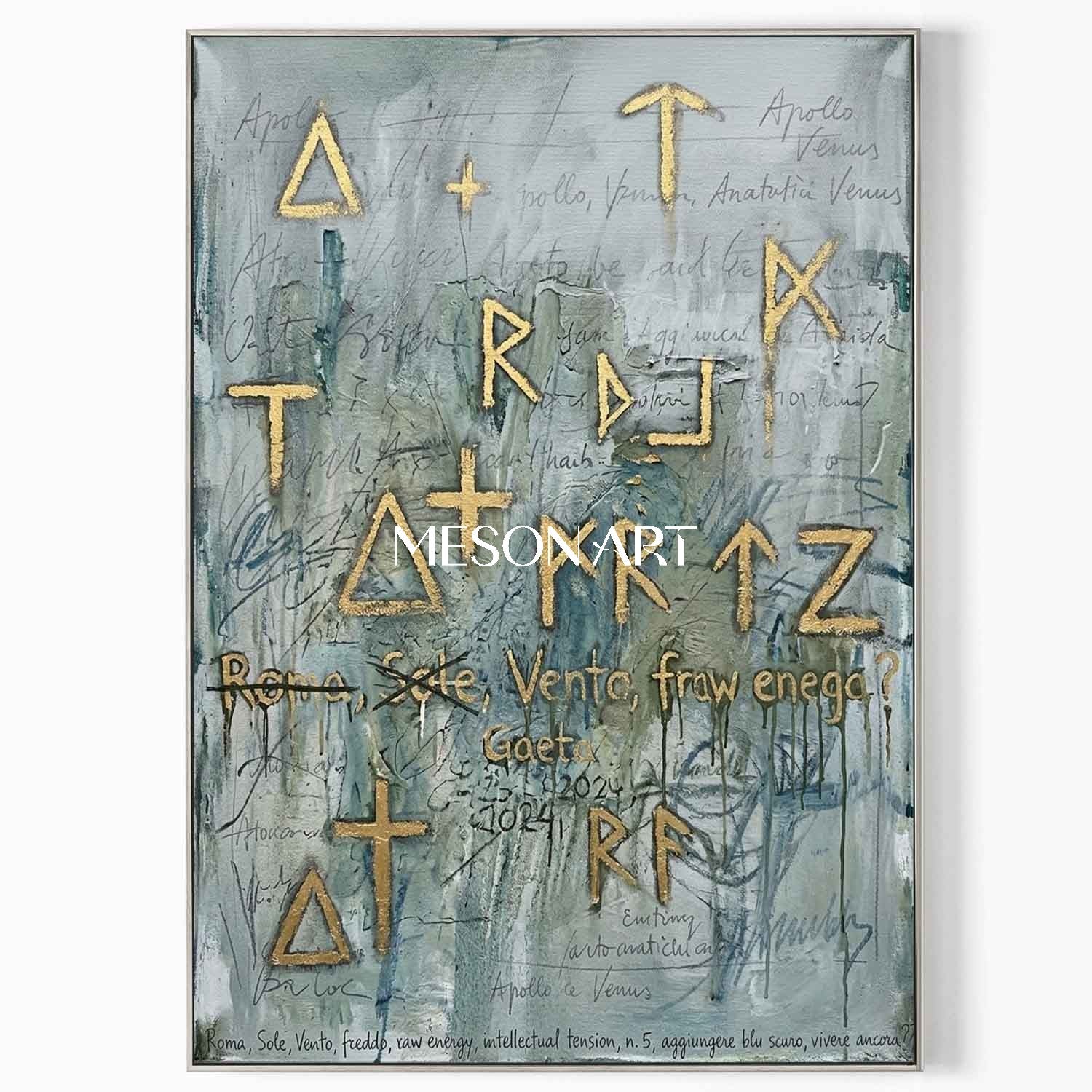 Gray-Green Neo Expressionist Art Statement Framed Canvas Living Room