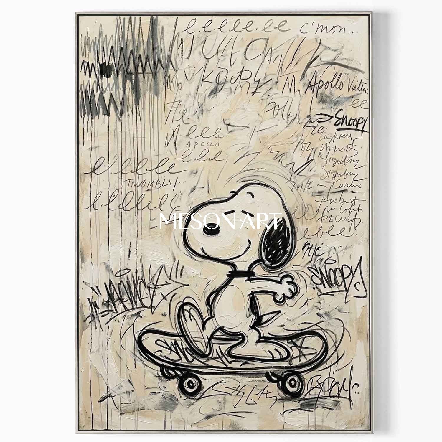 Original Skateboard Snoopy Oil Painting Graffiti Wall Art Kids Room