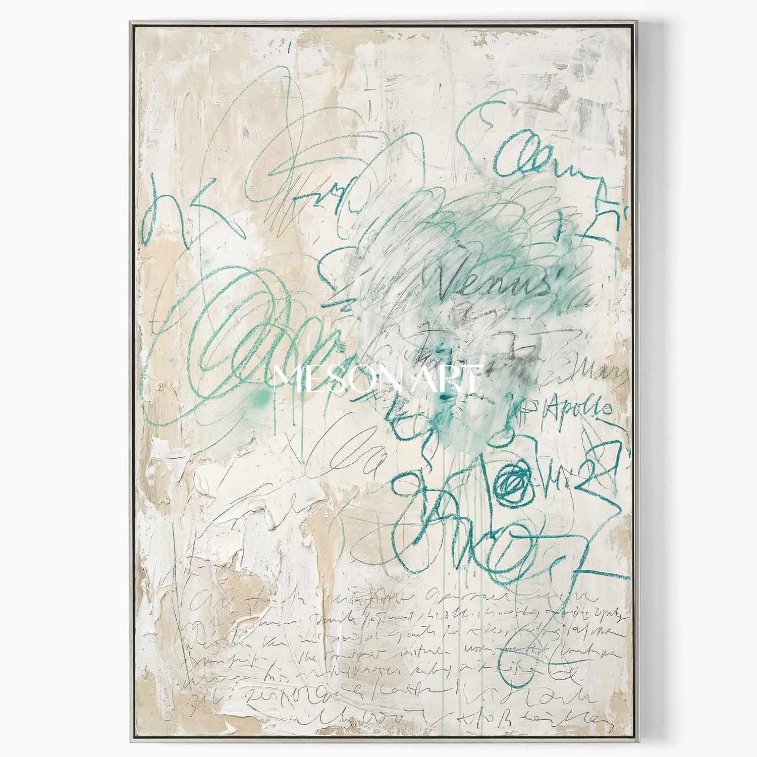 Soft Beige Minimalist Canvas Hand Painted Scribble Wall Art Decor