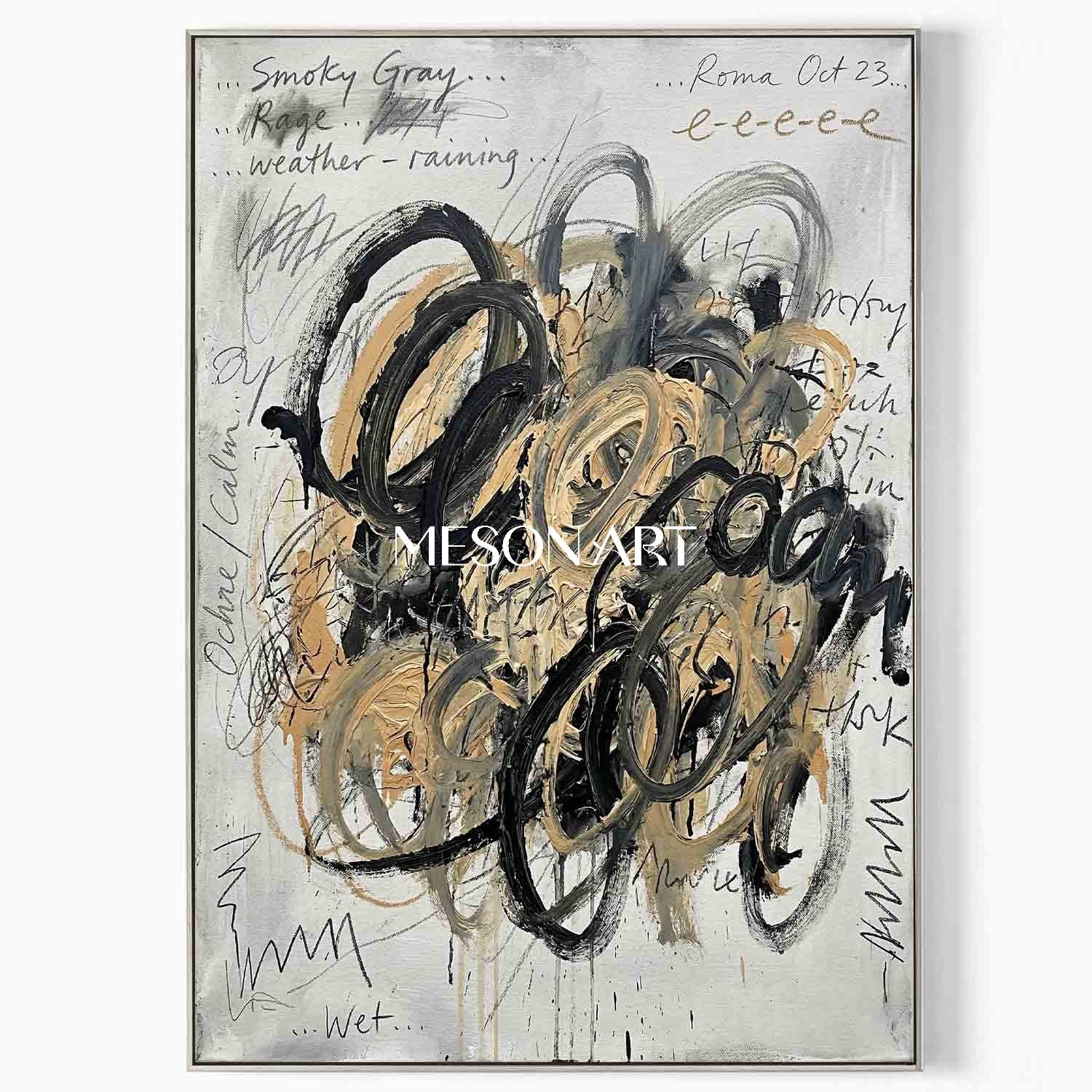 Original Abstract Scribble Painting Textured Canvas Office Statement