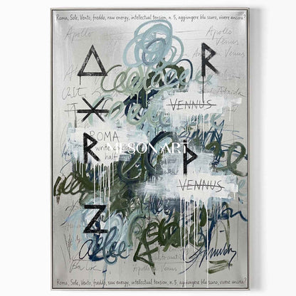 Large Abstract Symbol Graffiti Canvas Hand Painted Urban Art Hallway