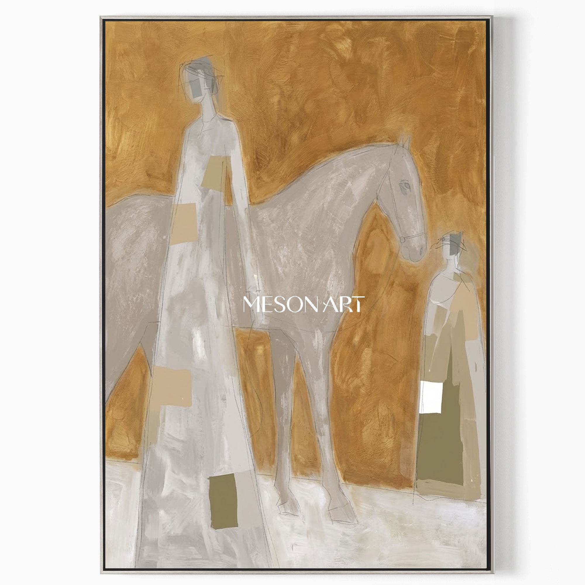 Minimalist Geometric Abstract Art In Earthy Gold Tones For Modern Home Decor