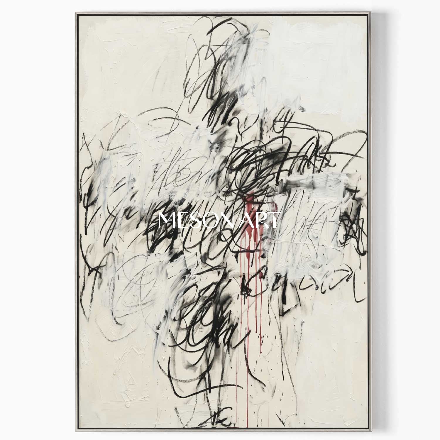 Original Black and White Abstract Painting Large Texture Art Office