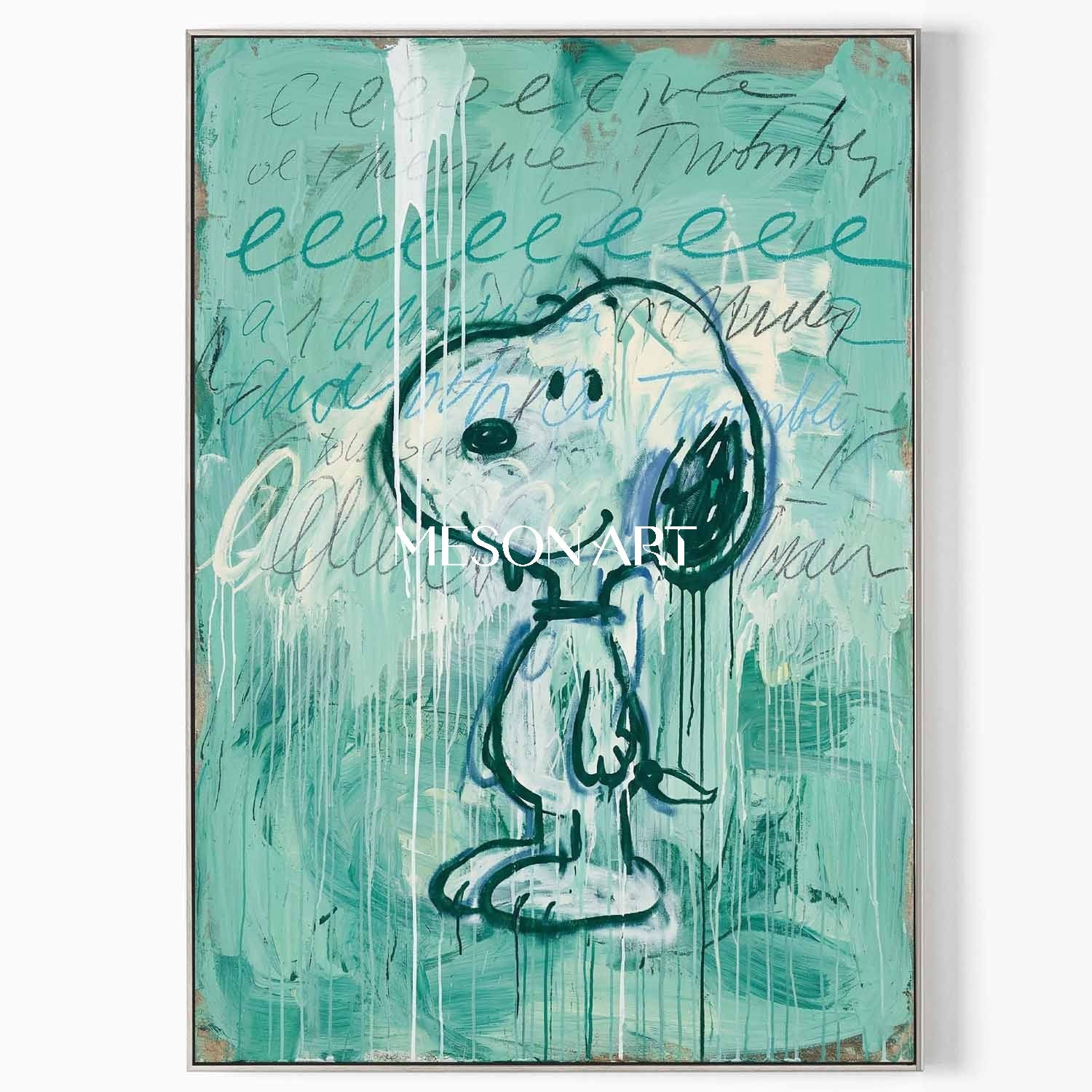 Hand Painted Textured Graffiti Snoopy Street Art Statement Wall Decor