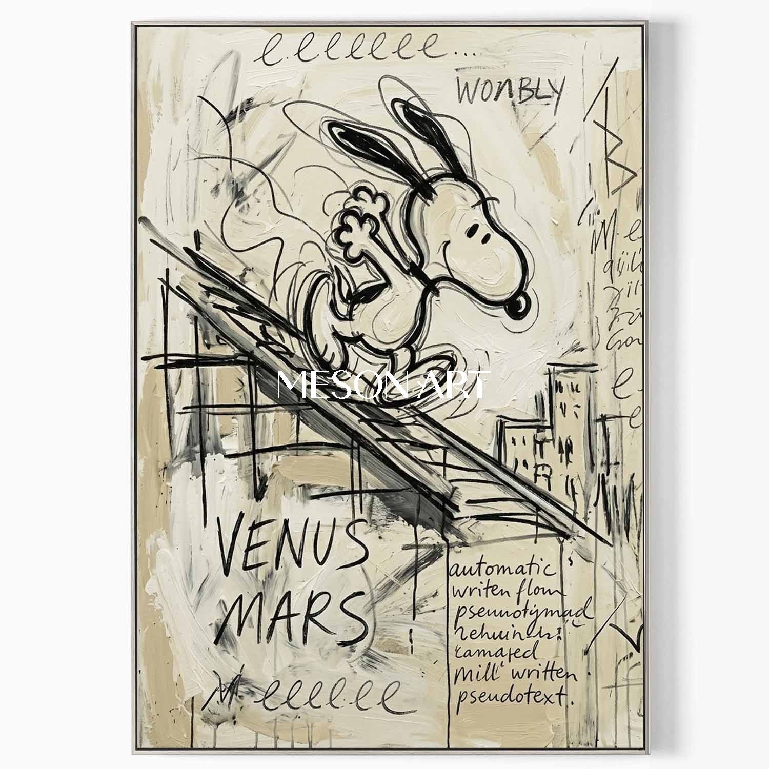 Original Snoopy Sliding Framd Painting Custom Canvas Urban Pop Art