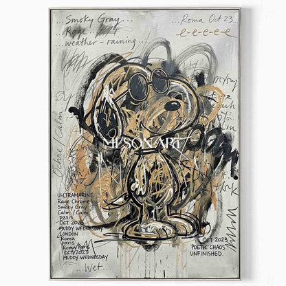 Original Graffiti Dog Pop Art Oil Painting Urban Street Modern Office