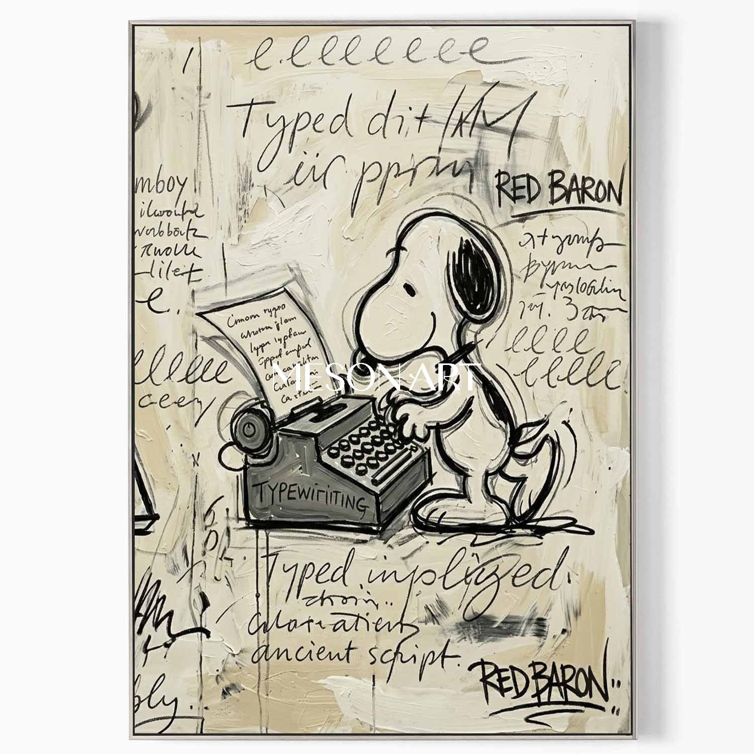 Original Snoopy Typewriter Handmade Couch Canvas Statement Painting