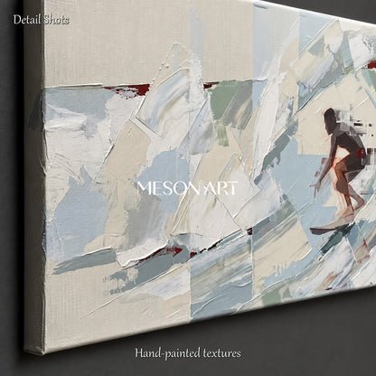 White And Gray Abstract Figurative Painting Panoramic Wall Art Original Artist Contemporary Art By Mesonart