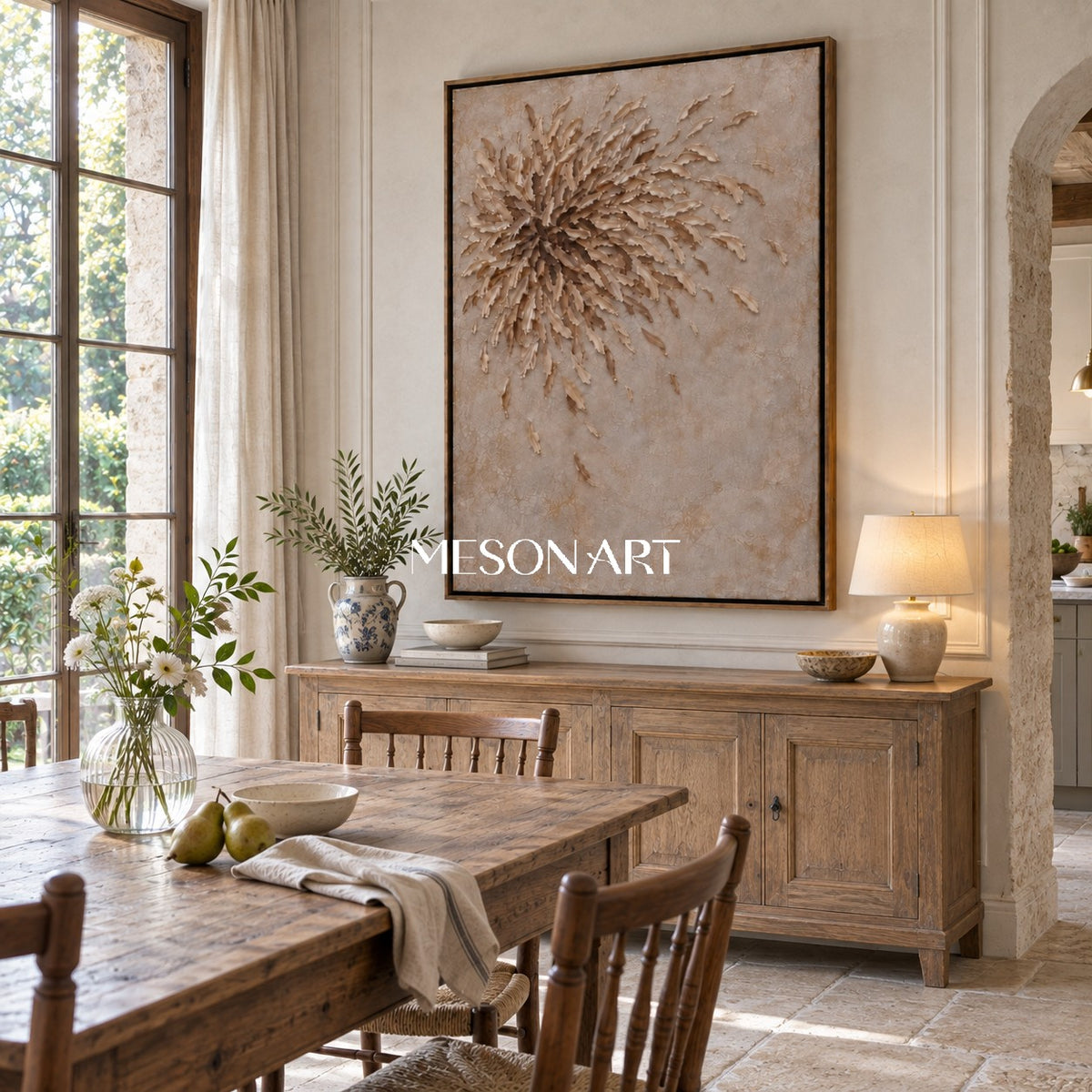 Beige And Brown Wabi Sabi Wall Art Textured Canvas Minimalism Rectangular Painting For Living Room By Mesonart