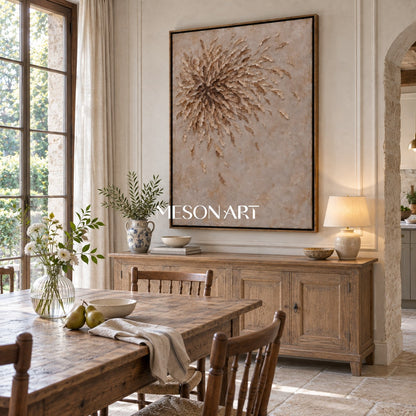 Beige And Brown Wabi Sabi Wall Art Textured Canvas Minimalism Rectangular Painting For Living Room By Mesonart