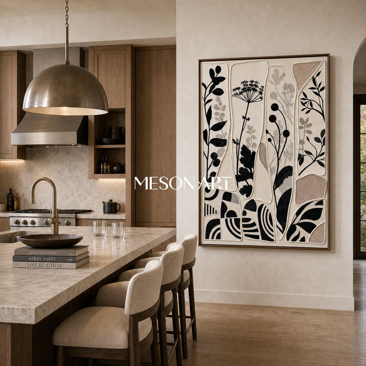 Abstract Botanical Silhouette Art With Textured Relief For Modern Home Decor
